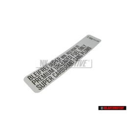 VW Original Placa 'Super Sin Plomo' Premium Unleaded Fuel Only - 034010006C
