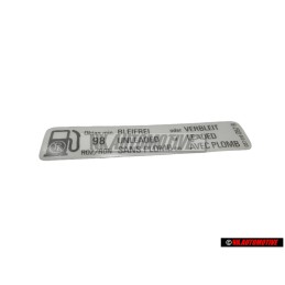 VW Original Placa De Identificacion Sin Plomo Unleaded Sansplomb - 037010057R