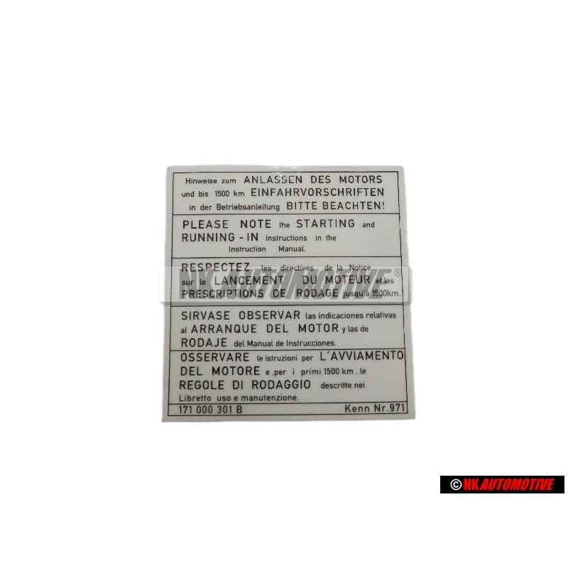 VW Original Rotulo Explicativo - 171000301B
