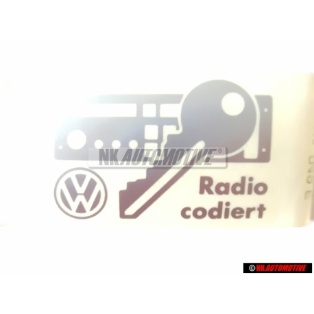 Original VW Sticker Decal RADIO CODING - 357010049E