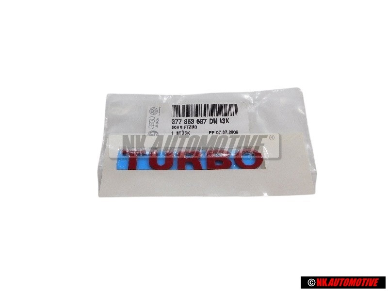 VW Original TURBO Lado Rotulo Insignia Emblema Rojo - 377853687DNI3K