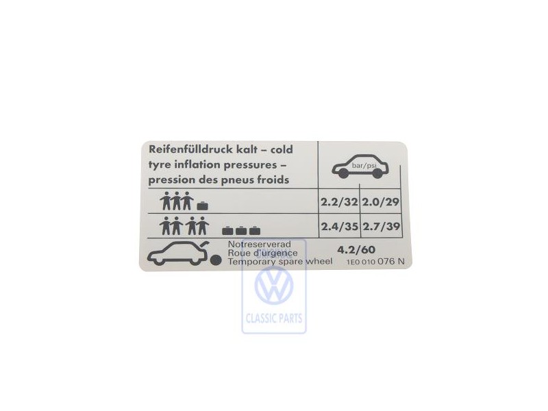 VW Original Adhesivo P. Presion Neumaticos - 1E0010076N