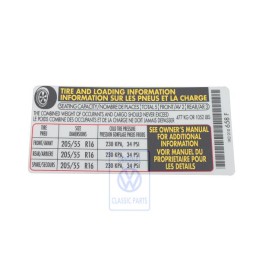 VW Original Adhesivo P. Presion Neumaticos - 1K0010658F