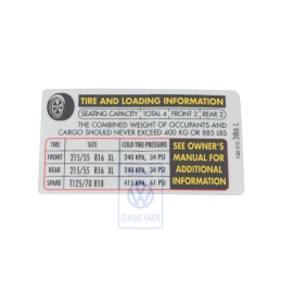 VW Original Adhesivo P. Presion Neumaticos - 1Q0010386L