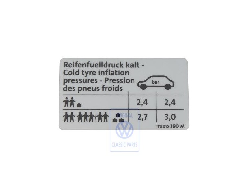 VW Original Adhesivo P. Presion Neumaticos - 1T0010390M
