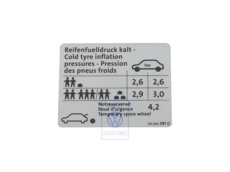 VW Original Adhesivo P. Presion Neumaticos - 1T0010391G