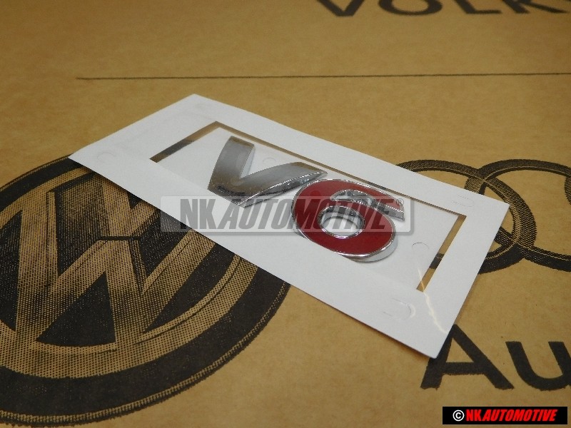 VW Original V6 Trasero Rotulo Insignia Emblema Cromo Rojo - 1J0853675H GQF