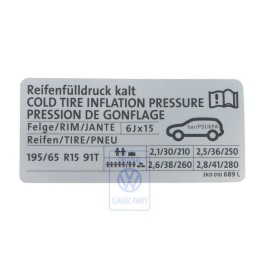VW Original Adhesivo P. Presion Neumaticos - 2K0010689L